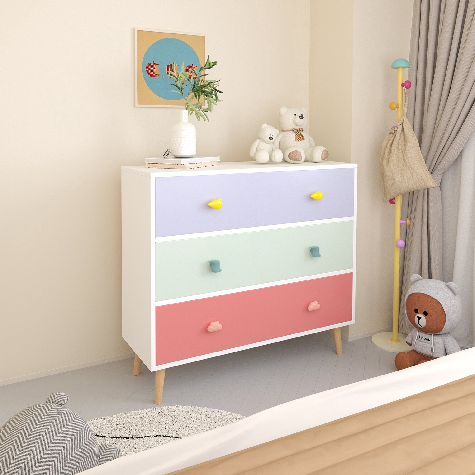 Yoneston 3 Drawers Dresser, MDF Modern White Chest of Drawers Closet Organizer with Storage for Hallway, Living Room,Kid's Room,Toddler Room