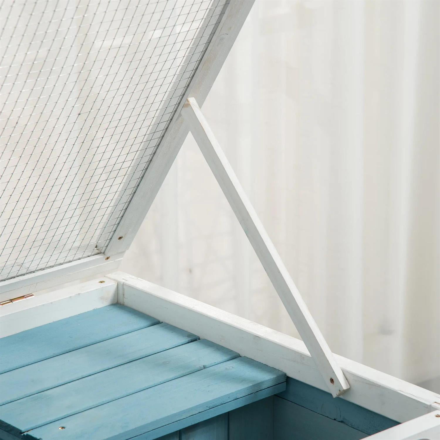 Pefilos Fir Wooden Bunny Hutch Indoor, Outdoor Rabbit Guinea Pig Cage for Small Animals with Trays & Casters, Blue