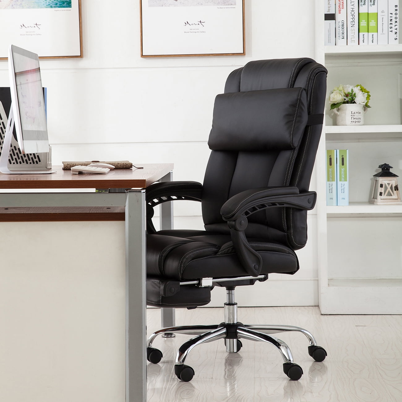 belleze executive reclining office chair high back w/ footrest belleze executive reclining office chair high back w/ footrest