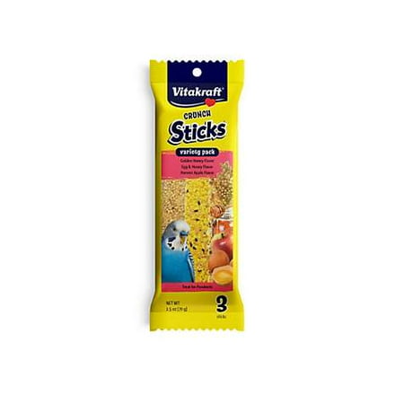 - Vitakraft Triple Baked Crunch Sticks Honey, Egg & Fruit Variety Pack Parakeet Treat, 2.4 oz (pack of 2)