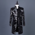 thumbnail image 4 of IWRICH Men's Mock Neck Sequin Shiny Blazers Tuxedo Suit Jackets Mardi Gras Party Show Prom Suits Black1 S, 4 of 4