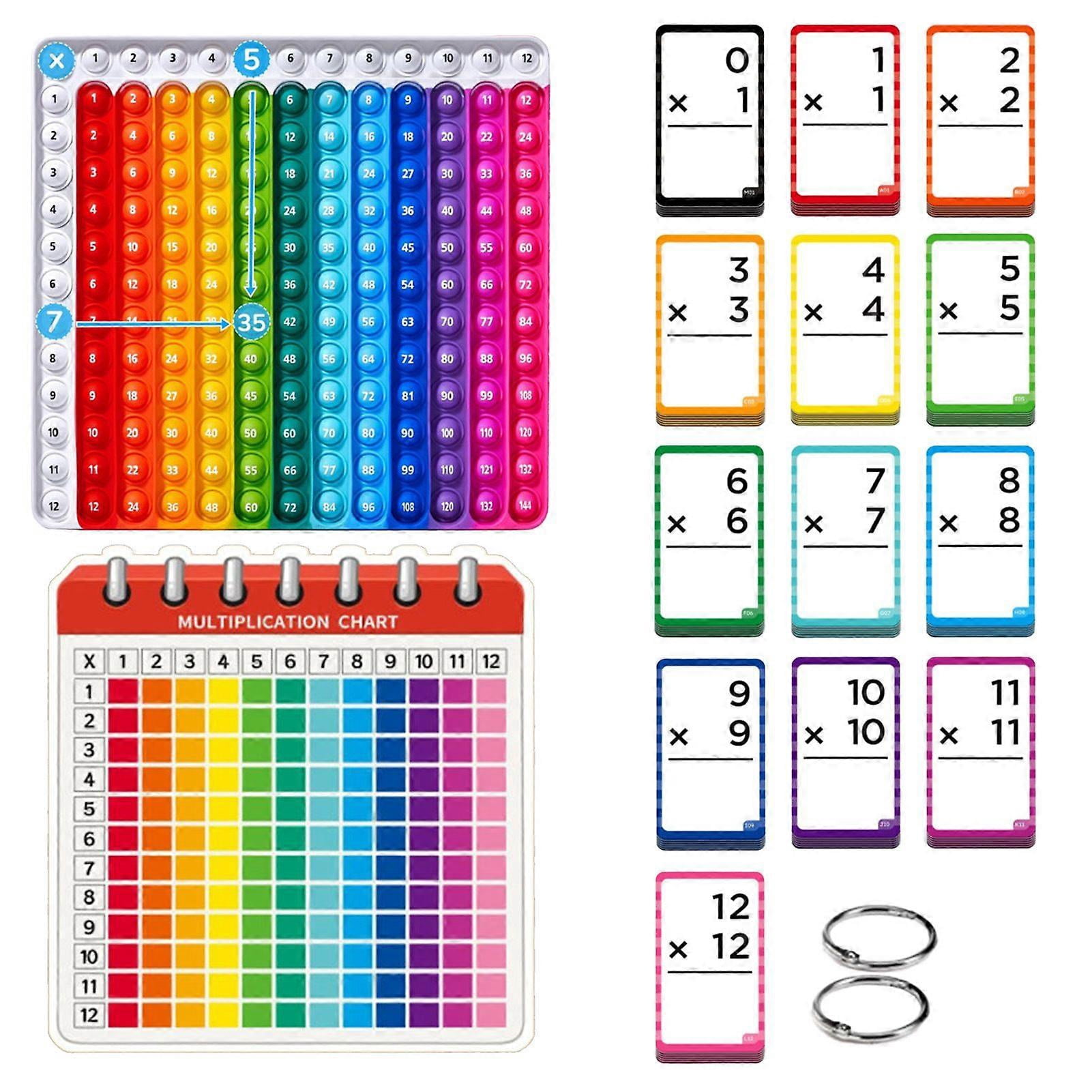Math Flash Cards & Pop Fidget Chart for Kids - 156pcs Multiplication ...