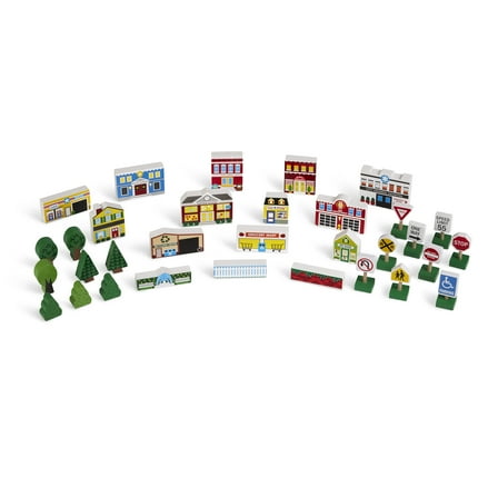 Melissa & Doug Wooden Town Play Set With Storage Tray (32 pcs)