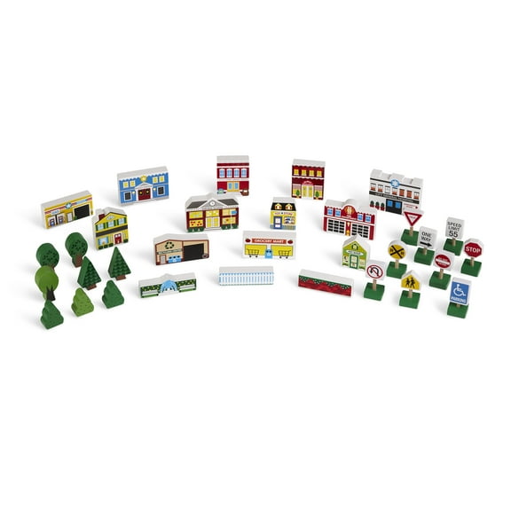 Melissa & Doug Wooden Town Play Set With Storage Tray (32 pcs)