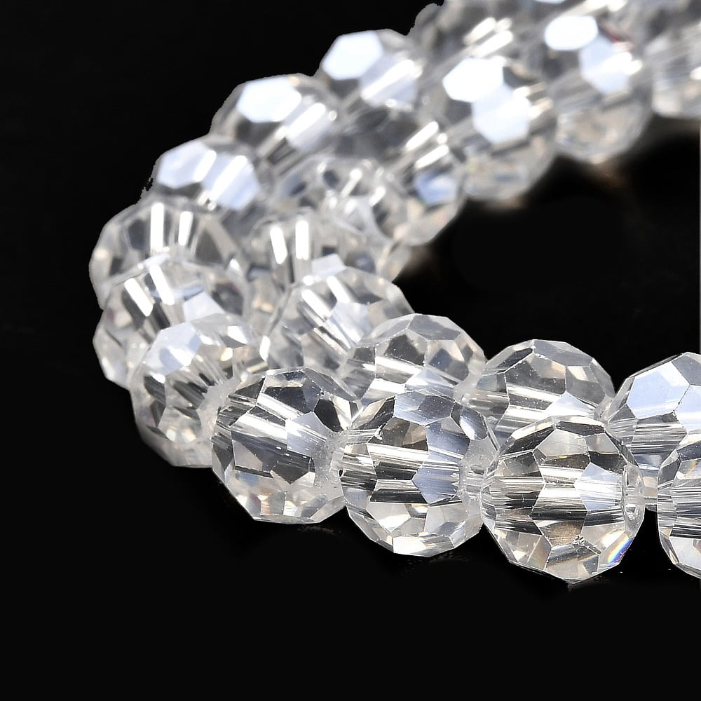 Transparent Glass Beads 32 Facets AB Color Plated Round Clear 8x7~7.5mm Hole: 1.5mm about 66pcs/strand 18.82''~19.06''(47.8~48.4cm)