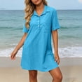 thumbnail image 7 of Uscallm Women Summer Plus Size Collared Button Down Mini Travel Dress Short Sleeve Flowy Casual Loose Fit Beach Vacation Sundress, Blue 3XL, 7 of 7