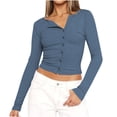 thumbnail image 1 of Yuyuzo Long Sleeve Shirts for Women Button down Slim Fitted Solid Color Basic Crop Going out Tops, 1 of 3