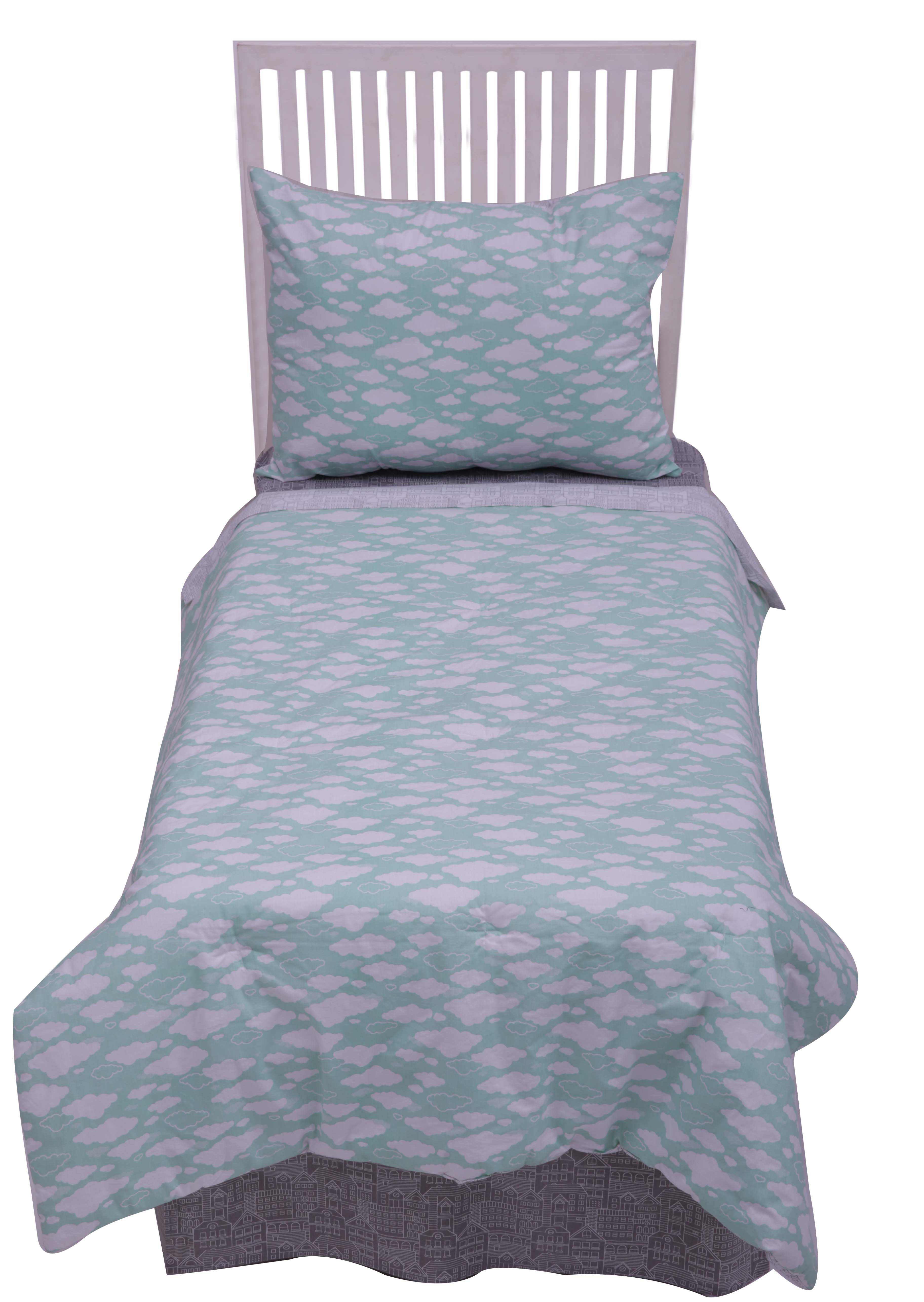 Bacati - Clouds in the City Mint//Grey 4 pc Toddler Bedding Set
