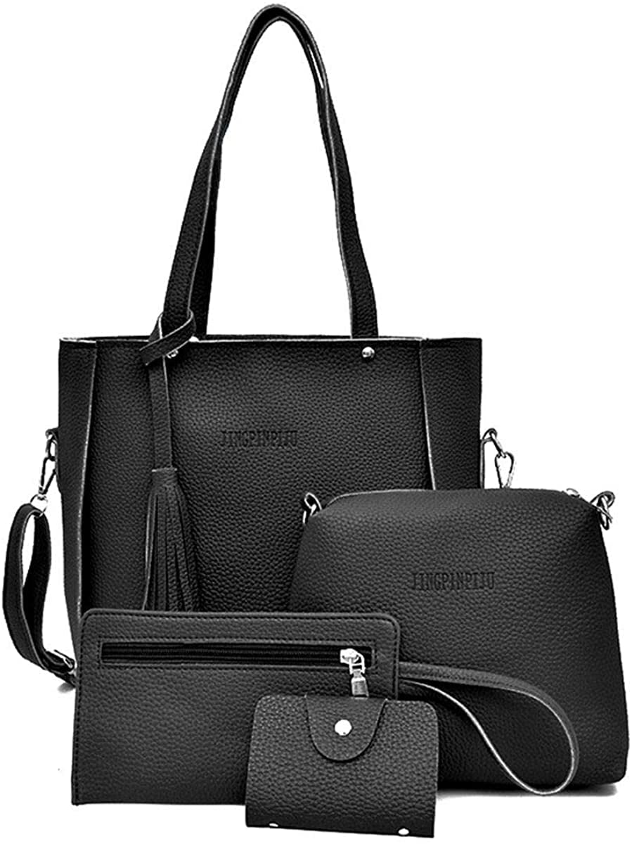 4pcs/Set Fashion Women PU Leather Handbag Tote Purse Messenger Bag Shoulder Bag 