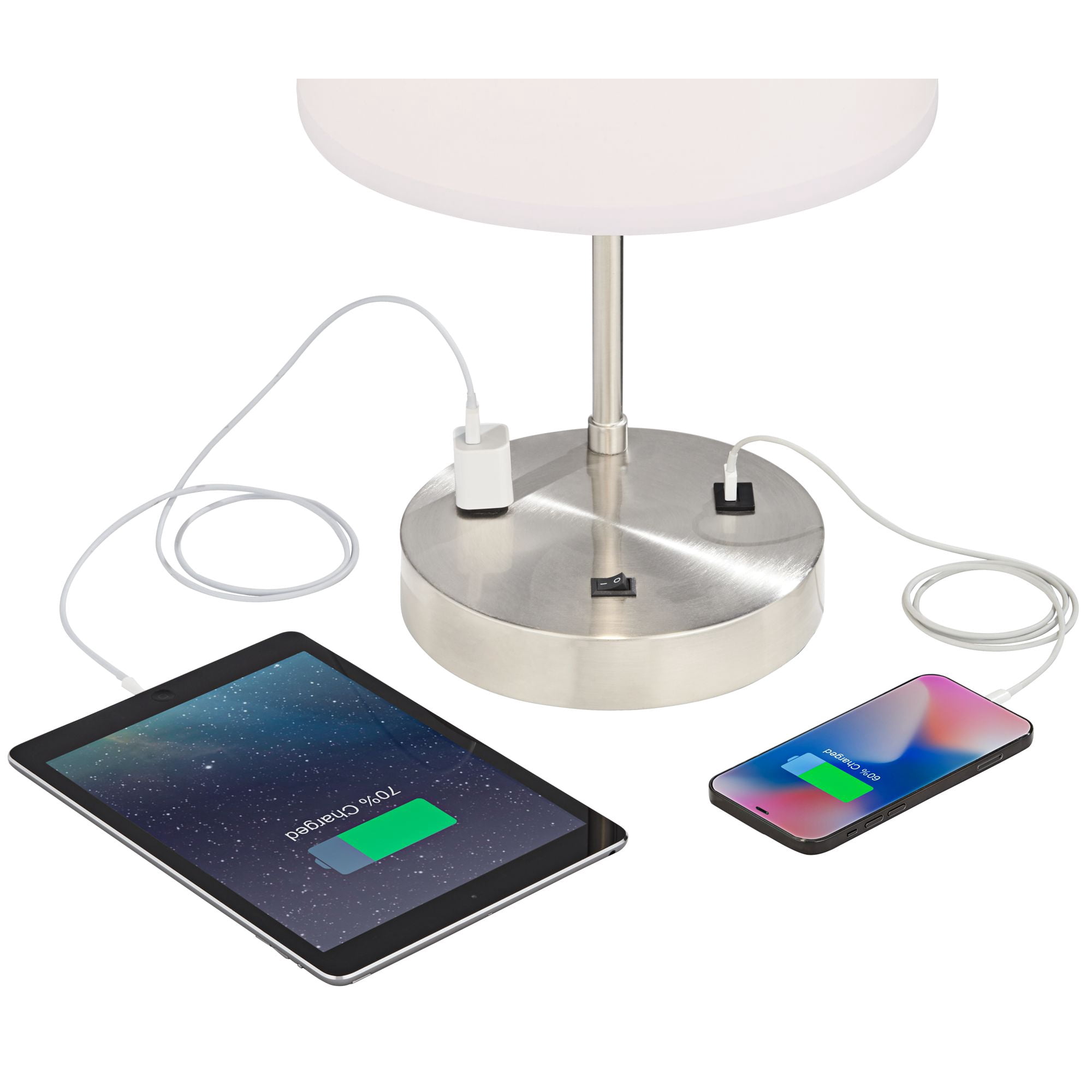 360 Lighting Colby Modern Desk Lamp 21" High Brushed Nickel with USB and AC Power Outlet in Base White Linen Drum Shade for Bedroom Living Room Office