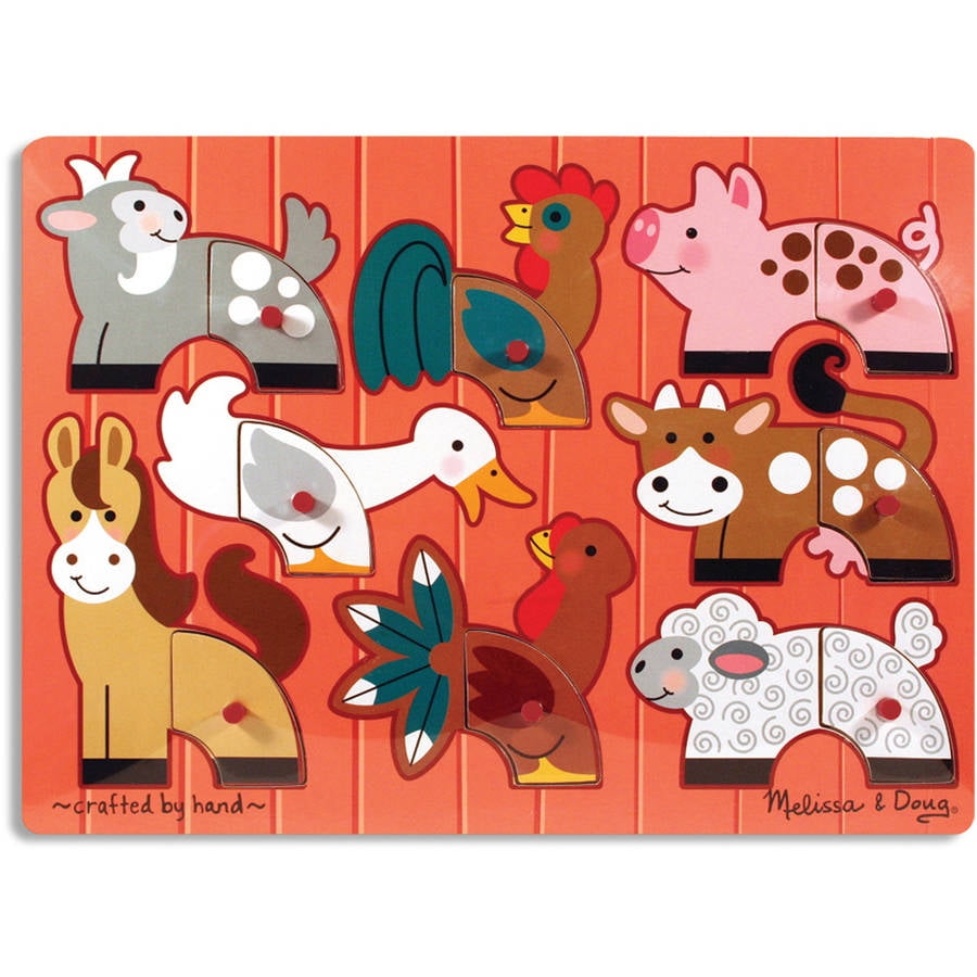 Melissa & Doug Farm Animals Mix 'n Match Wooden Peg Puzzle (8 pcs)
