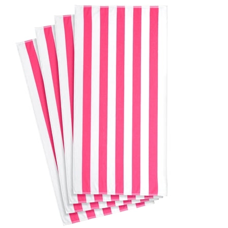Mainstays 4 pack Cabana Pink Stripe Beach Towel, 58 in x 28 in, Pink
