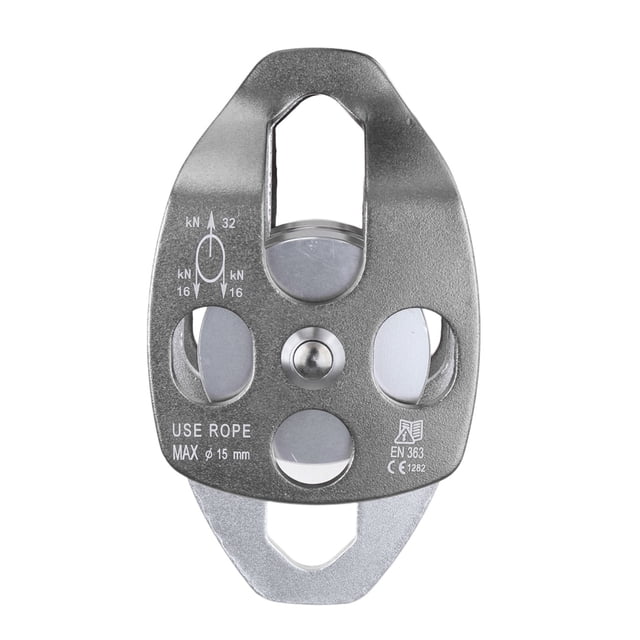 Polea oscilante lateral de escalada 32KN Cuerda de rodamiento de bolas Bucle coaxial doble Accesorios de seguridad de rescate Suministros seguros profesionales Gris Inevent OD002820-05