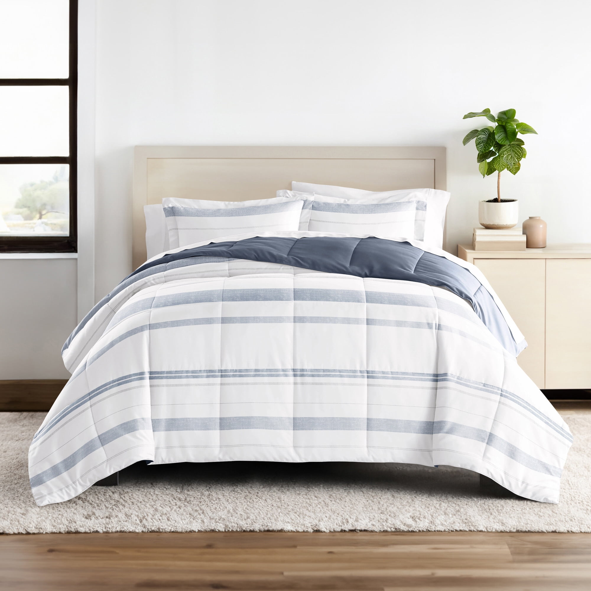All Season Ultra Soft Comforter Set Lightweight Bedding in Stitched Stripe for Full/Queen Size by Comfort Canopy