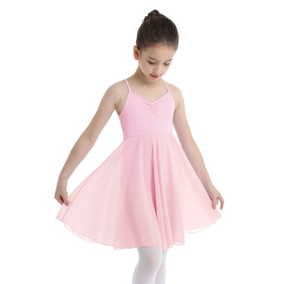renvena Kids Girls Cross Strap Camisole Gymnastic Ballet Leotard Dance Tutu Skirt Dress