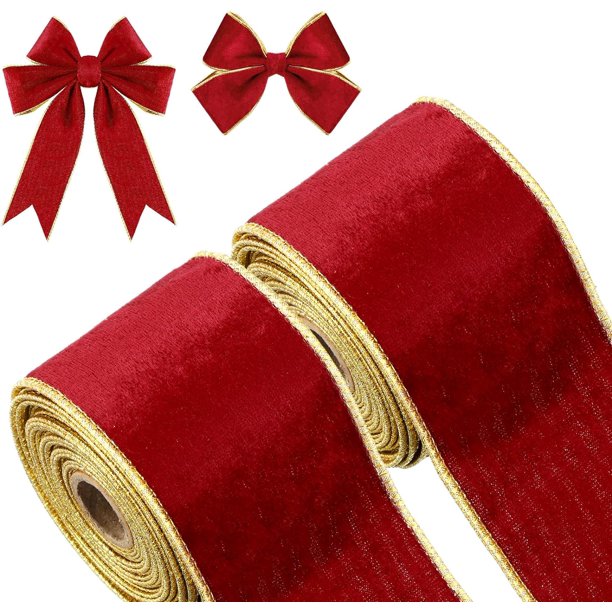(rojo vino) 2 rollos de cinta de terciopelo navideña de 2,5 pulgadas y 10 yardas cinta decorativa de terciopelo de una sola cara para envolver regalos, manualidades, decoración navideña