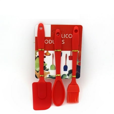 

JINGT 3 Pcs Silicone Spatula Brush Spoon Set For Kitchen Baking Cooking Accessories