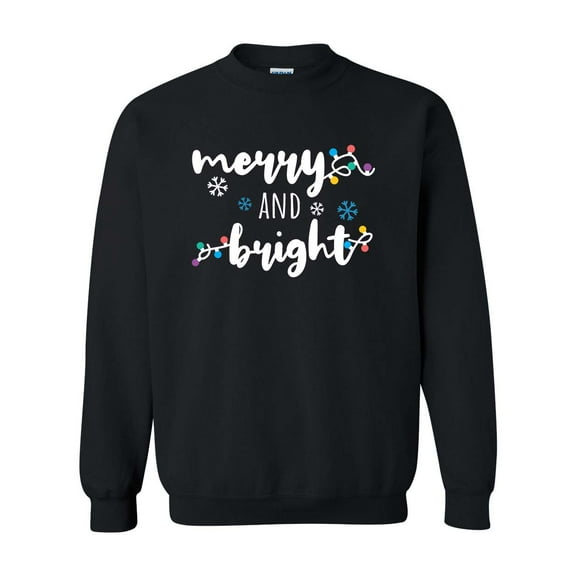 Merry and Bright Christmas Lights Unisex Adult Long Sleeve Crewneck Sweatshirt-Black-xxl