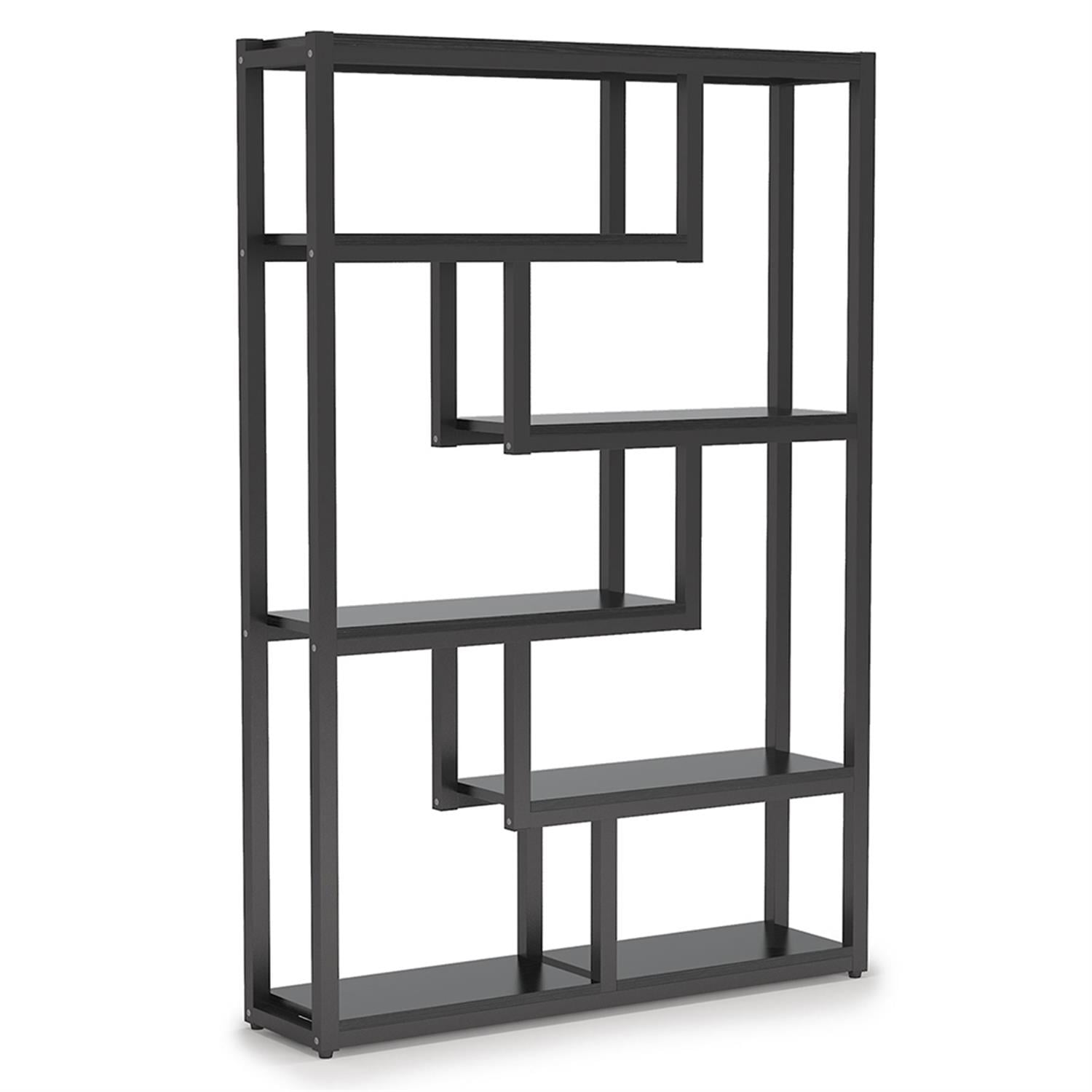 Demi Bonn 6 Tier Bookshelf, Wood and Metal Bookcase Storage Organizer, 69" Tall Display Standing Staggered Shelf Unit for Bedroom, Living Room, Black