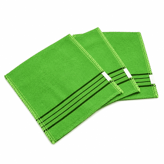 SELVORIA 3 Pcs Korean Exfoliating Bath Washcloth Shower Wash Cloths Dead Skin Towel Green