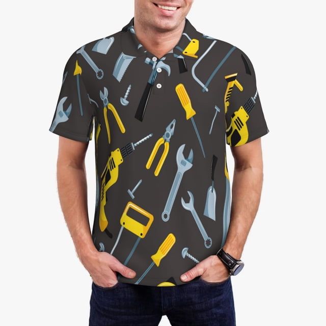 Fotbe Repair tools (2) Camiseta Polo de Golf para Hombre con Estampado – Camisa Deportiva Transpirable con Cuello Abotonado-Small