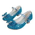 thumbnail image 4 of Staki Flower Girl Shoes Toddler Girls Dress Shoes Glitter Mary Jane Pumps with Bow, Low Heel Party Wedding Princess Shoes Blue,13.5 Little Kid, 4 of 5
