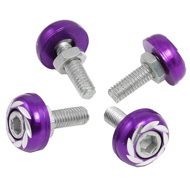 Unique Bargains Purple Silver Tone License Plate Bolts Screws Car Ornament 4 Pcs