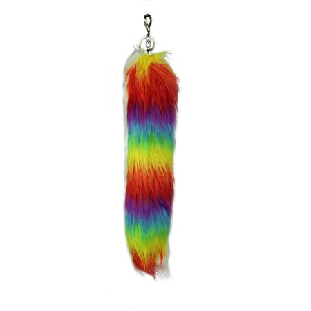 Fox Keychain - Adult Wired Rainbow Fox Tail with Clip and Keychain