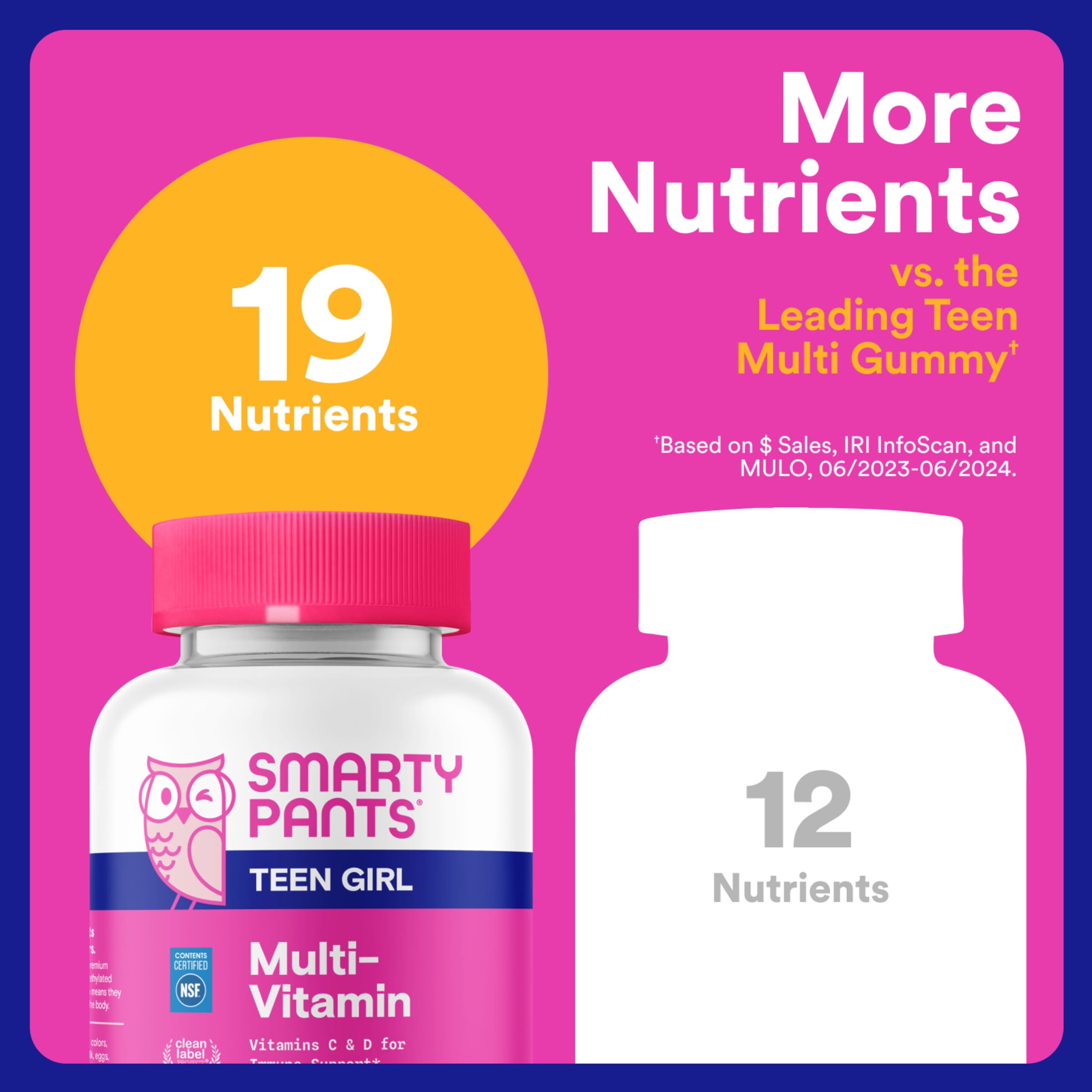 SmartyPants Teen Girl Multivitamin Gummies, Teen Vitamins with Biotin to Maintain Healthy Hair, Skin & Nails, Vitamins D3, B12 & Folate, 19 Nutrients, 60 Count
