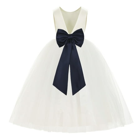 

Ivory V-Back Satin Flower Girl Dresses for Wedding Toddlers 219T