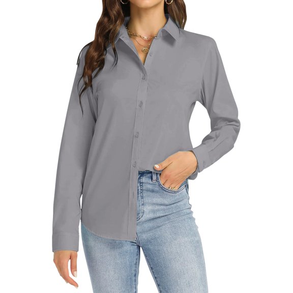Women Shirts Long Sleeve Tops Collared V Neck Shirts Lightweight Sweatshirt 2024 Fall Fashion Clothes,Gray Women Shirts M