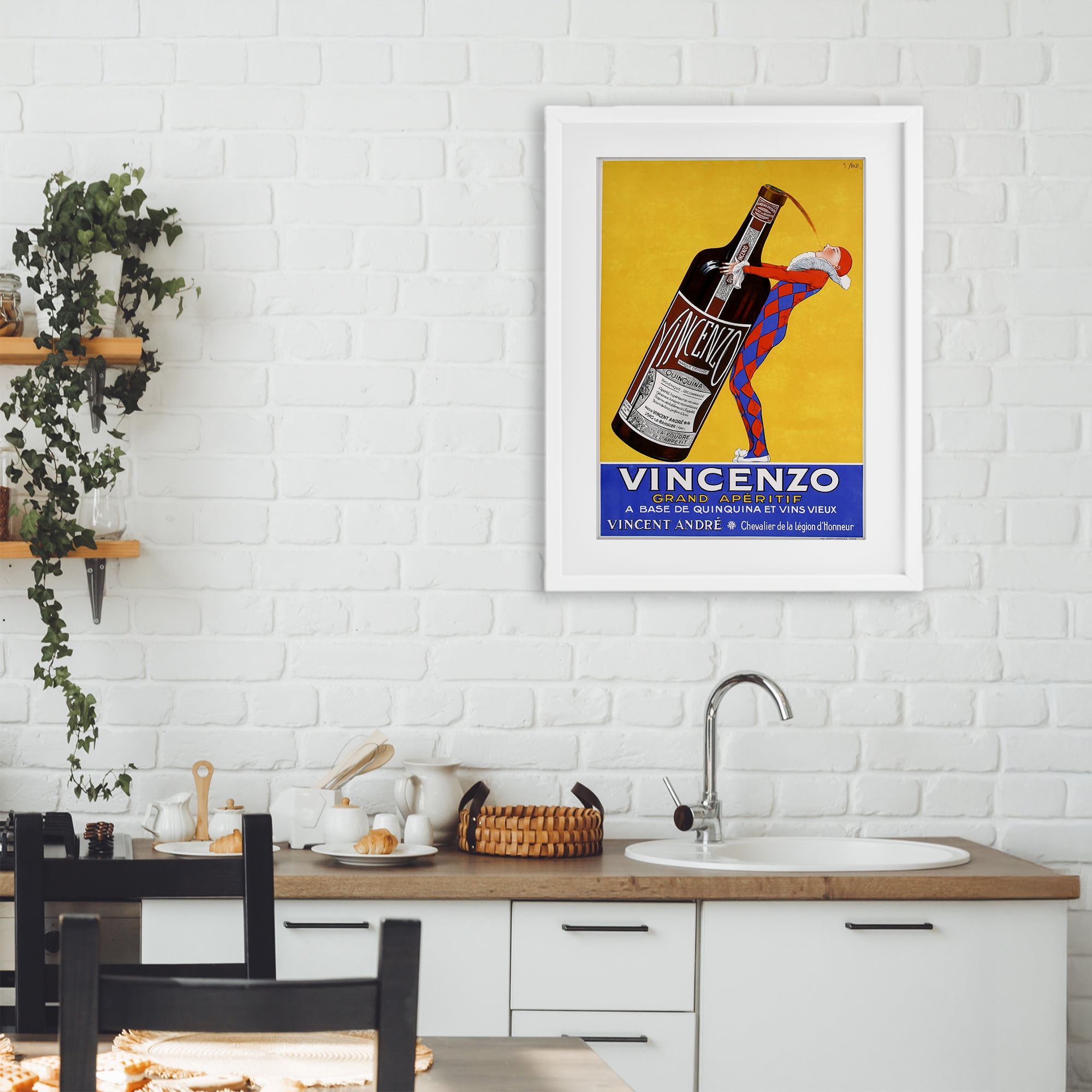 Stupell Industries Vincenzo Vintage Wine White Framed Print Under Glass, design by Vintage Posters