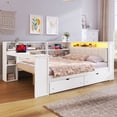 thumbnail image 2 of Euroco Wood Full Size Daybed with Desk and Shelves, Captain Bed with Upholstered Headboard, LED Light and USB Charging, White, 2 of 15
