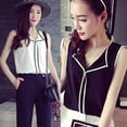 thumbnail image 5 of Women Summer Elegant Blouse Office Lady Solid Sleeveless Turn-Down Collar Shirt Top, 5 of 5