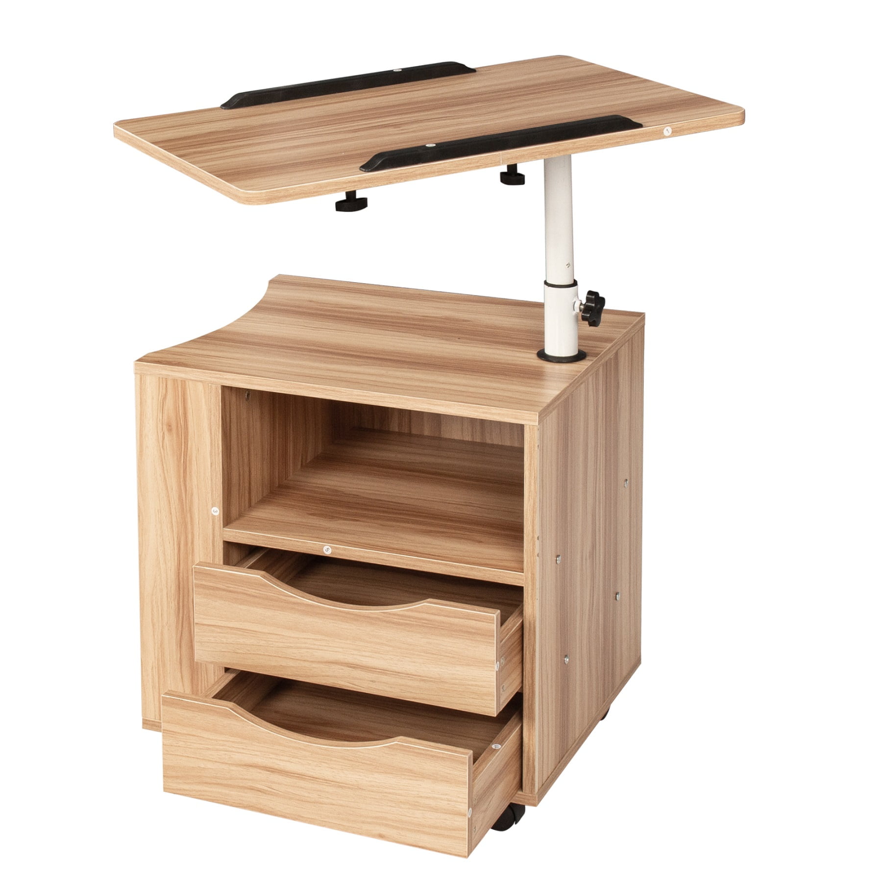Tilt Overbed Table, Height Adjustable Overbed End Table Wooden