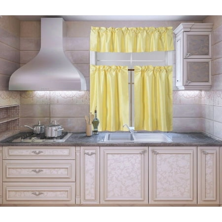 Yellow Tier Curtains K3 Yellow 3-Piece Blackout Rod Pocket Kitchen Window Curtain Set Darkening Tier Panels Treatment with Matching Valance ()