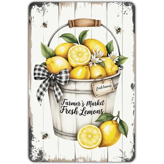 Vintage Fresh Lemon Metal Wall Sign Retro Fruit Market Aesthetic Tin Decor 8 x 12 Inch