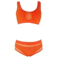 thumbnail image 2 of WREESH Womens High Waisted Bikini Swimsuit Fishnet Solid Color Swimsuit Slimming Hollow Mesh Split Three Piece Bikini Swimsuit Set Beach Bathing Suit Orange, 2 of 5