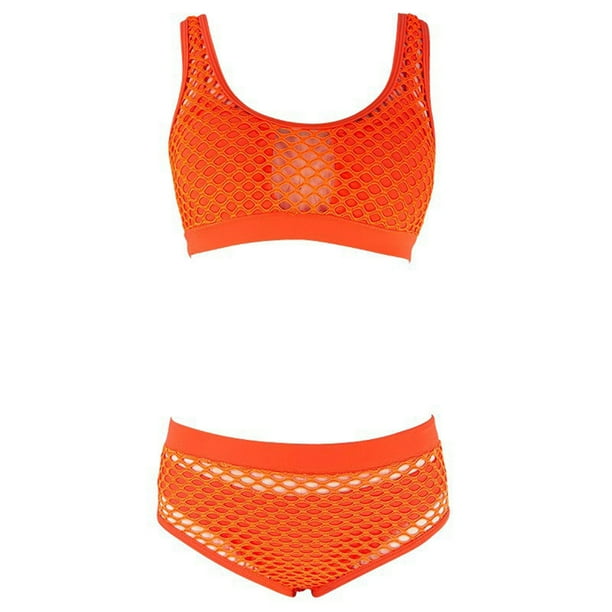 Traje de baño de 2 piezas para mujer, trajes de baño para mujer, traje de baño de color liso para mujer, conjunto de bikini de tres piezas con abertura de malla hueca para mujer
