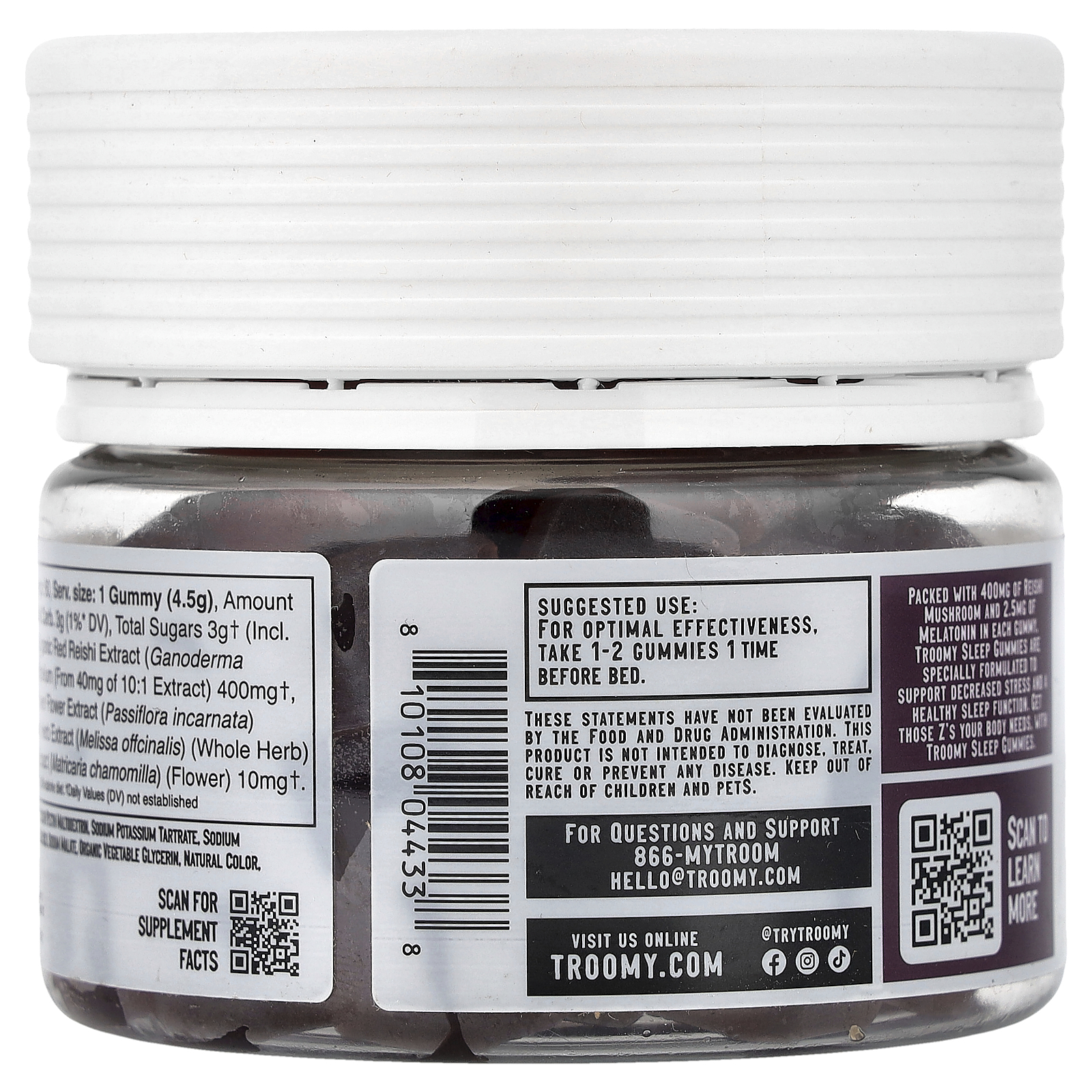 Troomy Nootropics Sleep, Functional Mushrooms Gummies, Black Raspberry, 60 Gummies