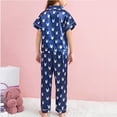 thumbnail image 5 of LYMAYTER Kids Girls Silk Pajama Set Printed Stain Short Sleeve Sleepwear Tops 2PCS Outfit Little Girls V-Neck Jammies Loungewear for 6-13 Years, 5 of 9