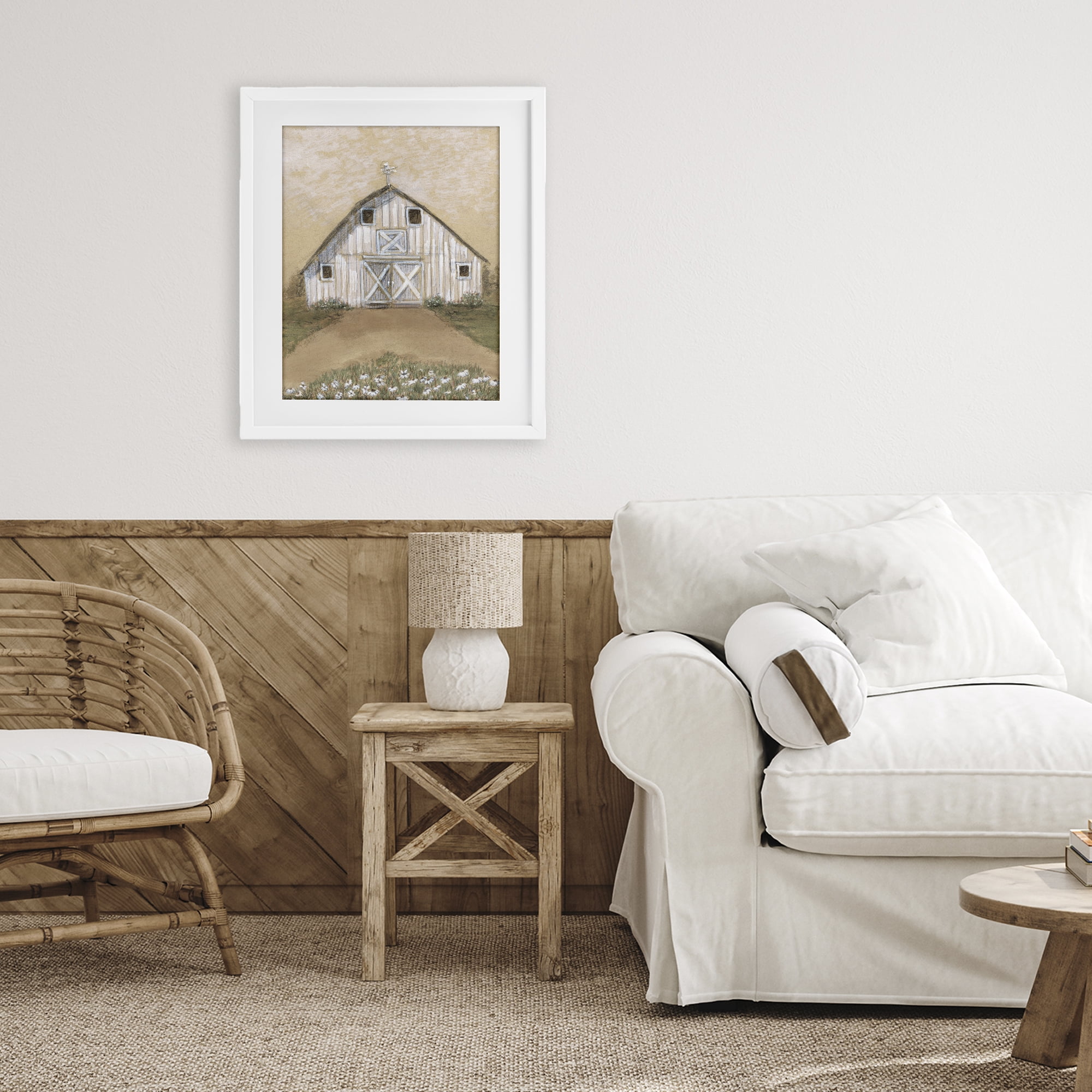 Stupell Industries Barn Lane Flowers Drawing White Framed Print Under Glass, design by Patti Bishop