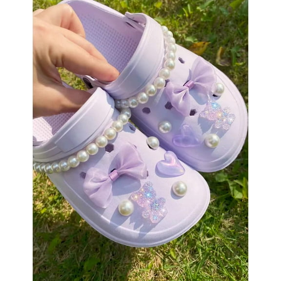 Lavender Amethyst Pearl Clog Charms Set
