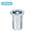 thumbnail image 3 of M8 Rivet Nuts, 100pcs Zinc Plated Carbon Steel Knurled Flat Head Threaded Insert Nuts for Metal, Plastic, 3 of 4