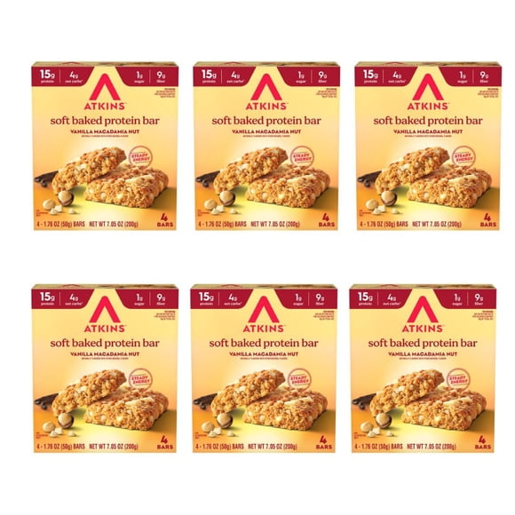 Barra de proteína horneada suave Atkins sabor vainilla y macadamia, 15 g de proteína