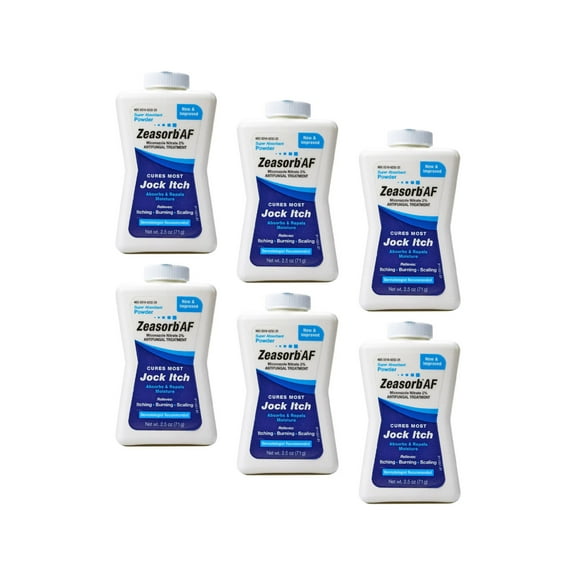 6 Pack Zeasorb-Af Antifungal Jock Itch Super Absorbant Powder 2.5 oz (71 G) Each