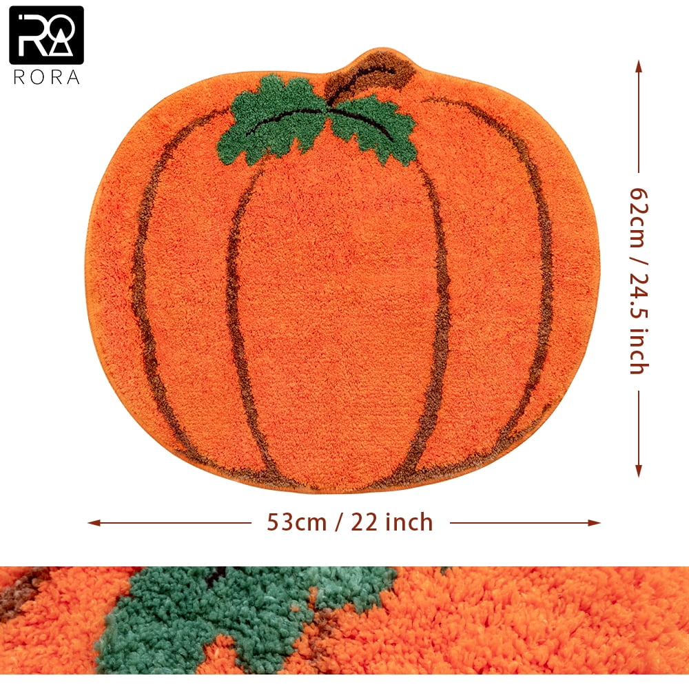 Halloween Fall Bath Rug For Kids Orange Pumpkin Cartoon Bathroom Mat Bathroom Decor Plush Water Absorbent Water Bathtub Rug