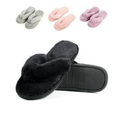 YEYELE Memory Foam Plush Open Toe Slippers for Women Indoor Home Comfort Fluffy Non-slip Flat Fur Slippers Cotton Shoes
