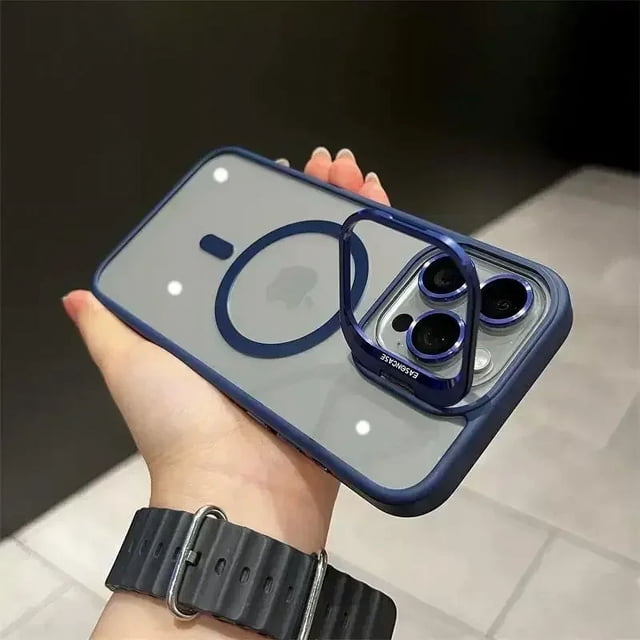 Magsafe-funda de teléfono con soporte de protección de lente magnética para IPhone 11, 12, 13, 14, 15, 16 Pro Max, cristal de cámara, cubierta de anillo de Metal transparente Dark Blue For iphone14Pro