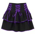 thumbnail image 1 of Women Goth Punk High Waist Pleated Flowy A-Line Mini Skirt Harajuku Contrast Color Crisscross Lace-Up Lolita Streetwear Purple L, 1 of 4
